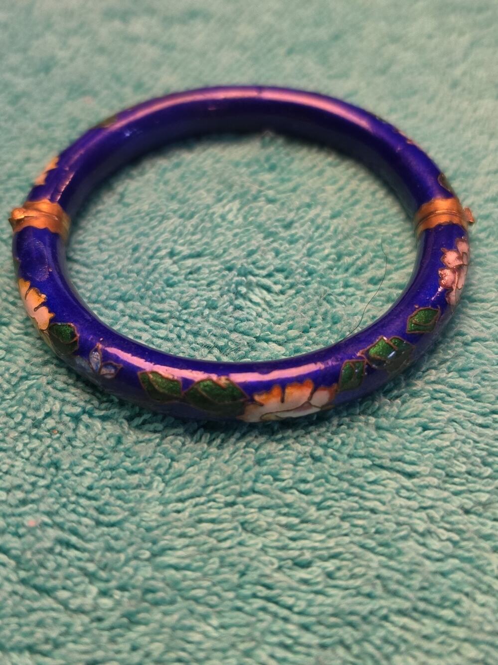 Vintage Cloisinne youth Blue enamel with flowers and gold accents bracelet